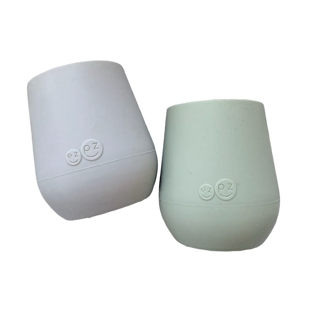 Ezpz Tiny Cup Sage Light Grey Silicone Training Cups Kids 2oz Set of 2